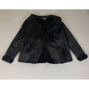 Lauren Ralph Lauren Black Faux Suede Sherpa Lined Jacket Coat Size Large Classic